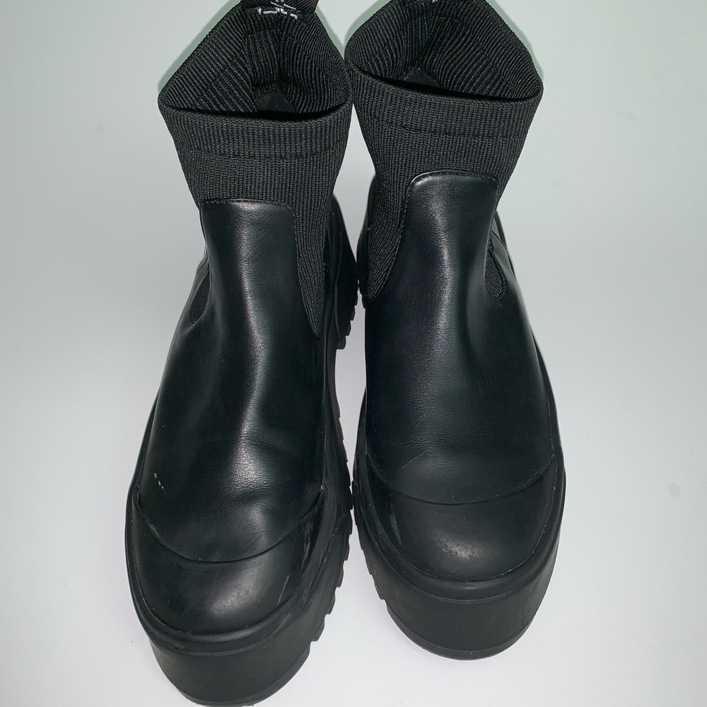 Zara Black Lugsole Sock Cuff Ankle Booties 9